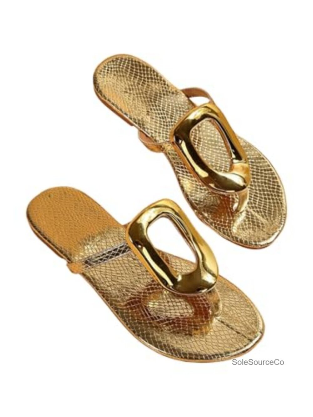 Women's Metallic Thong Sandals Dressy Flat Flip Flops Rubber Sole